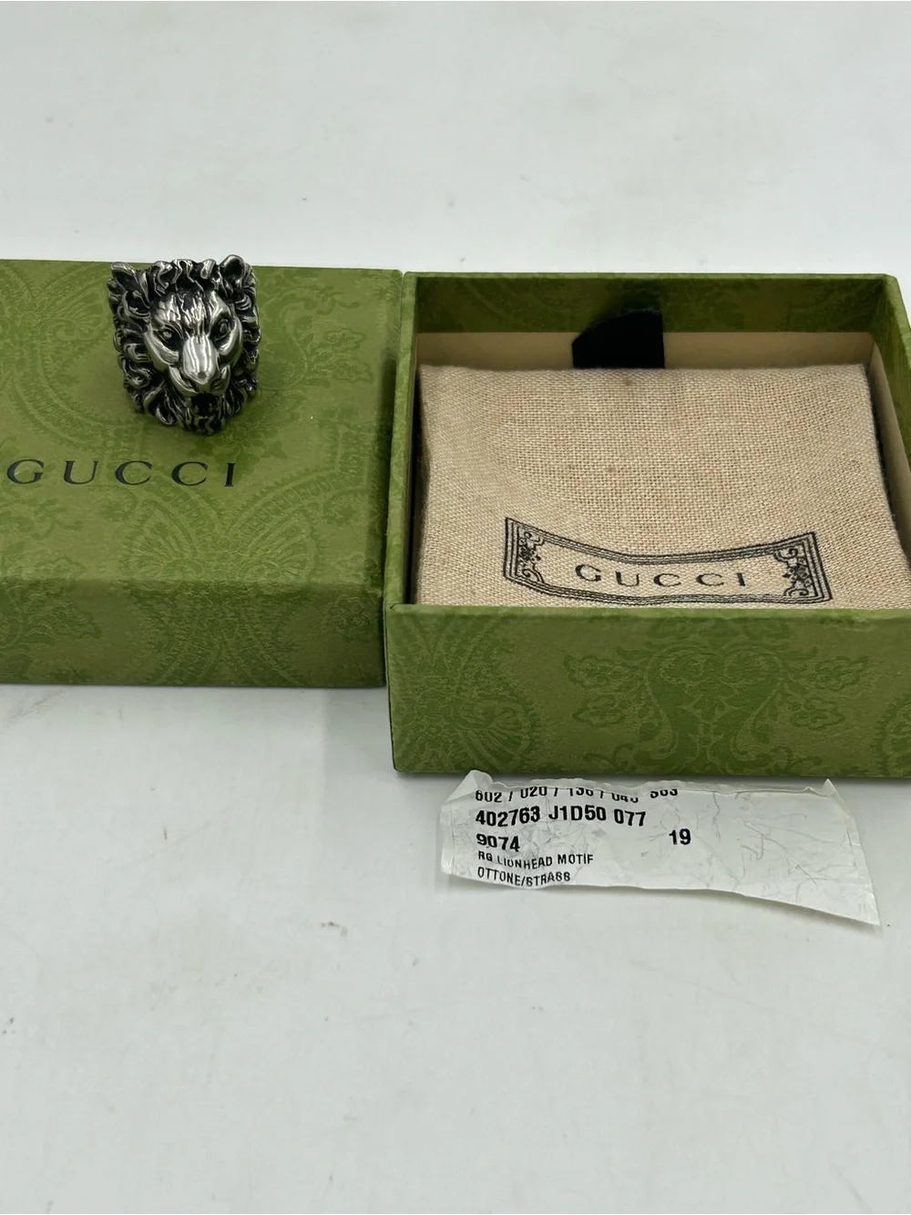 Unisex, Gucci, aged silver Lionhead  ring open mouth, roaring expression, size 8